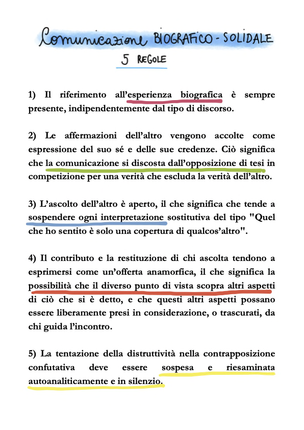 Le cinque regole della comunicazione biografico-solidale, testo completo